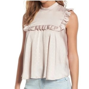 Pink Ruffle Neck Sleeveless Polka Dot Top